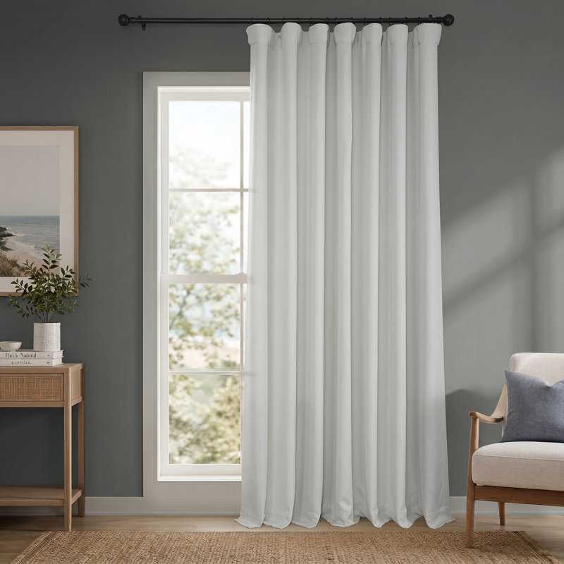 Ottis Faux Linen Room Darkening Curtain Panel, 100" W x 108" L, Graphic Gold