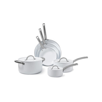 BLACK+DECKER 9-Piece Ceramic White Aluminum Cookware Set, Pots and Pans Set, White