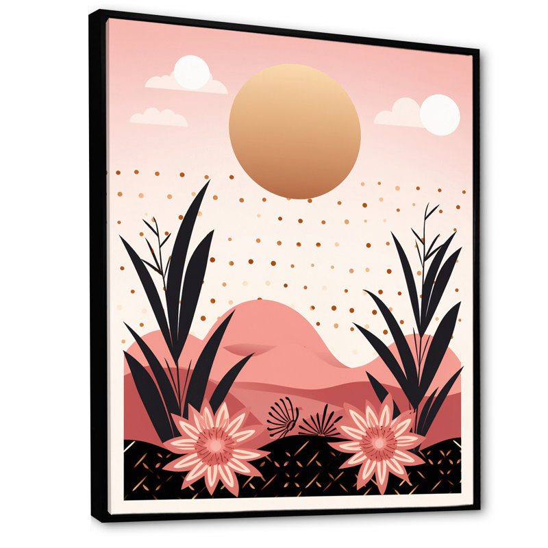 «Serene Abstract Landscape in Retro Pastel I», reproduction sur toile, 44" H x 34" W, Cadre flottant noir