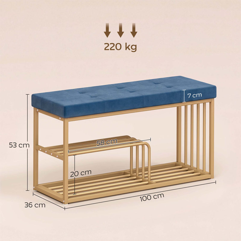 8 Pair Shoe Storage Bench, Blue/Gold
