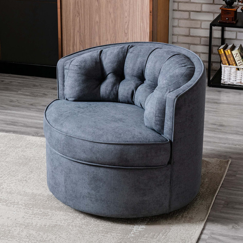 Fauteuil demi-tonneau pivotant en lin 83,82 cm Caner, Lin gris