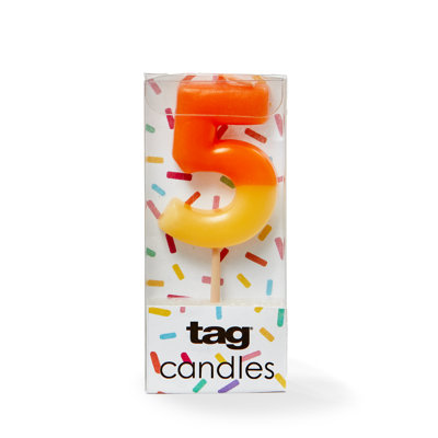 Digit 5 Orange Candle - Fun Cake Candle for Celebrations, 1.18" x 1.77", 0.07 hrs Burn Time, Easy Clean