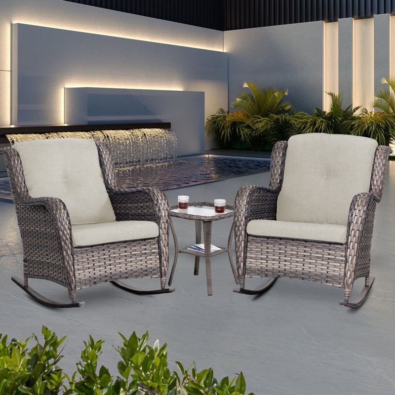 Wicker 2 - Person Patio Conversation Set with Cushions, Beige