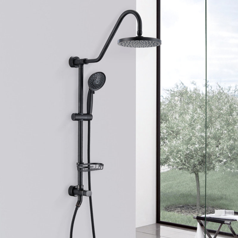 Wall Mounted Shower Head Package With 8" Rain And Handheld In Bronze Nuance Stainless Steel Dual Configuration Oil-Rubbed Shimmer