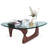 Triangle Glass Coffee Table with Wooden Base Clear Glass Top Mid-Century Abstract Glass Table