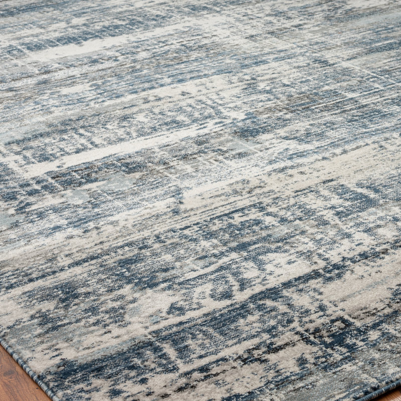 Abstract Area Rug in Blue/Gray/Charcoal, Runner 2'6" x 8'