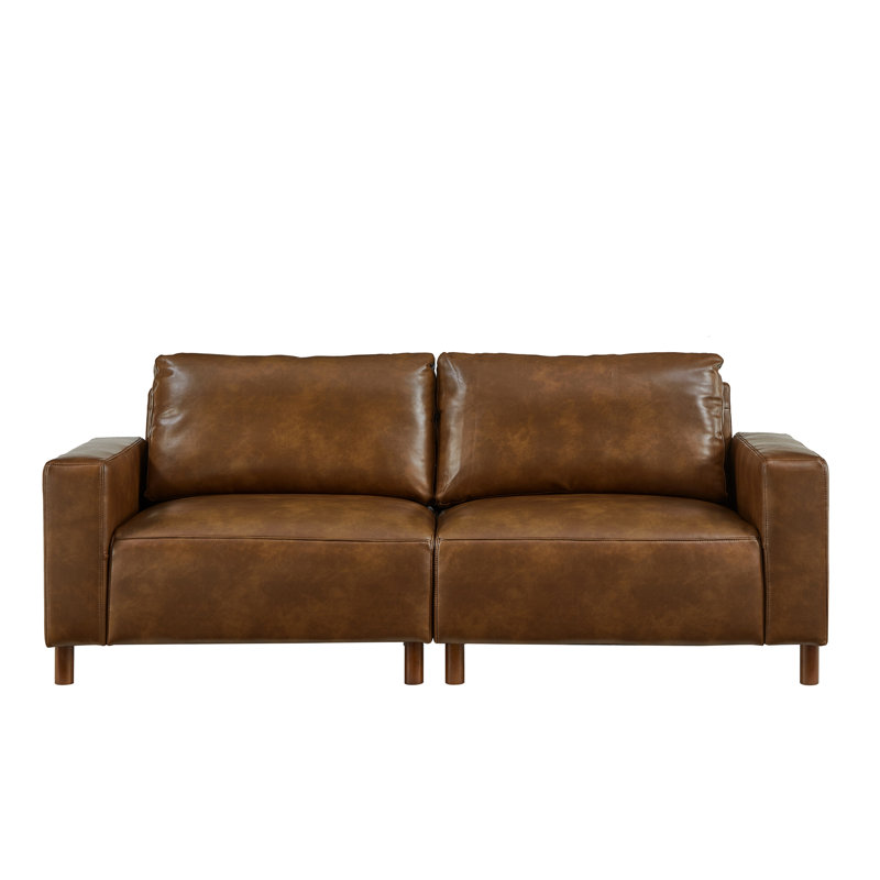 79" Faux Leather Square Arm Sofa, Brown