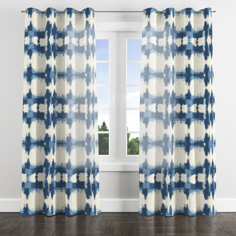 Rideaux Modern Window - rideau à œillets Ikat Blue Horizon - 1 panneau, Œillets dorés, L 52 po x L 90 po