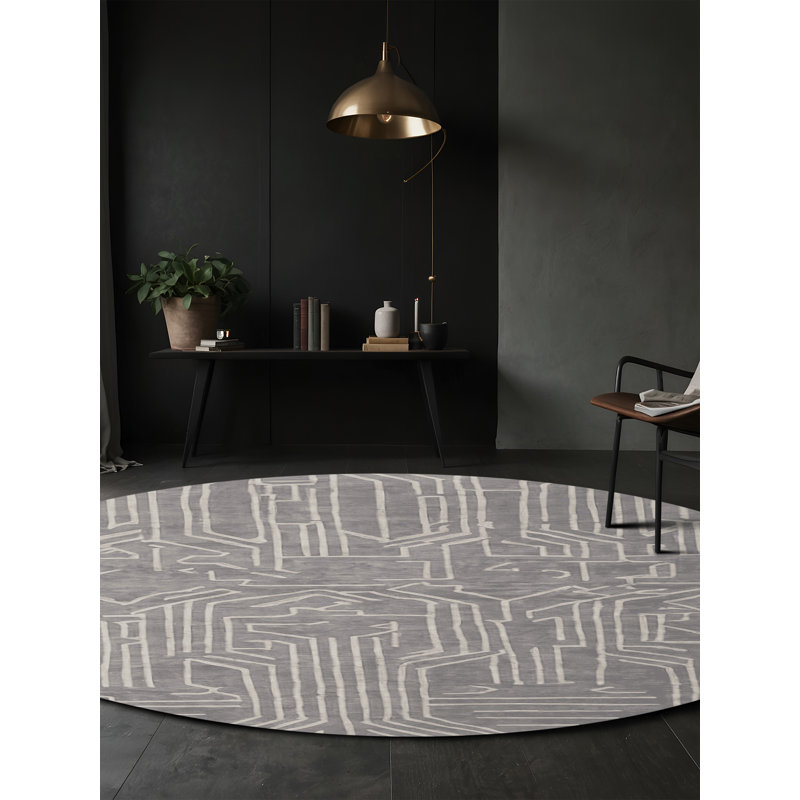Tapis gris lavable à la machine, Rond 7 pi