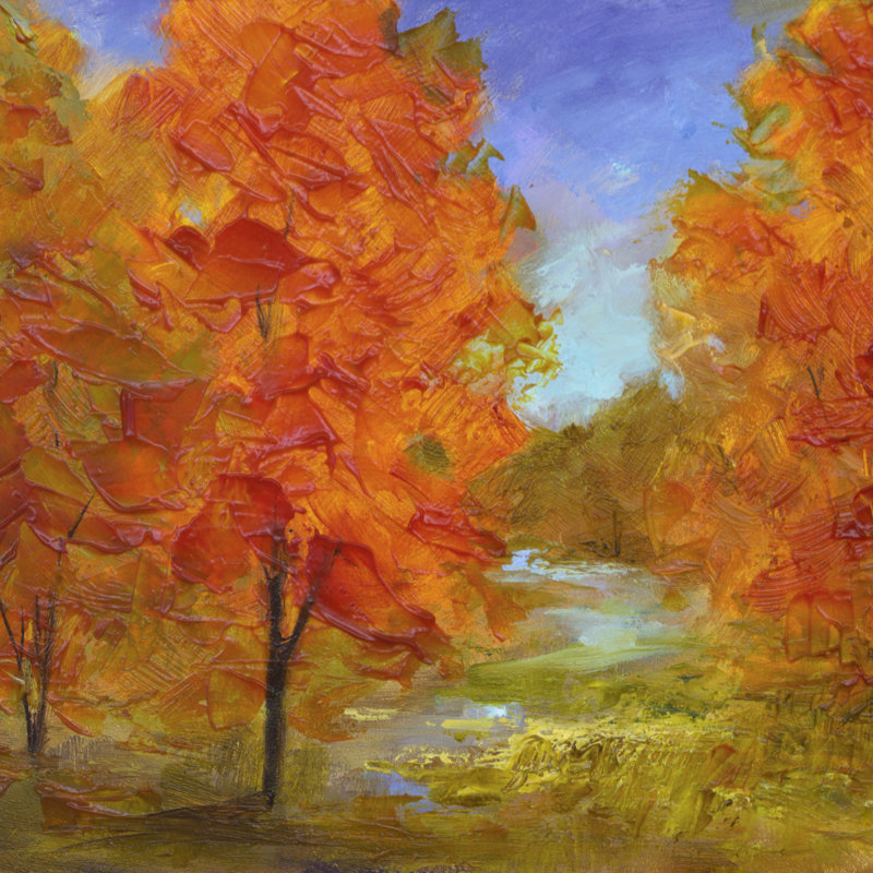 «Burst of Autumn Color», peinture sur toile, H 36 po x l 36 po