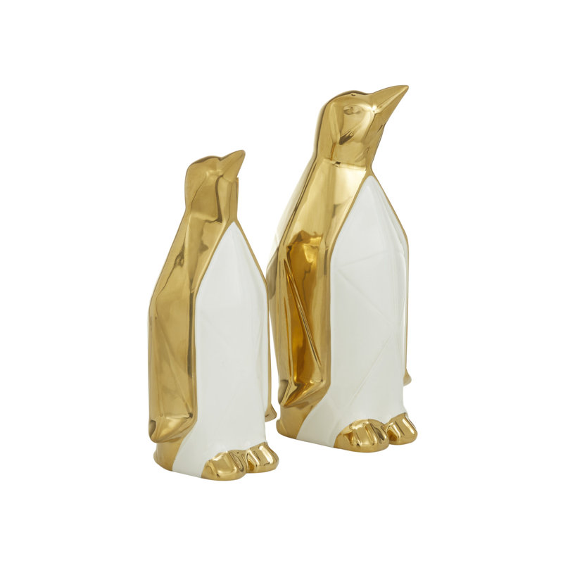 Porcelain Ceramic Penguin Decorative Gold Sculpture Set