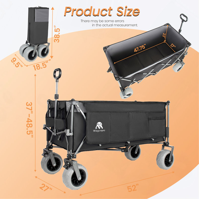 Chariot utilitaire pliable robuste de 132 cm (52 ​​po), capacité de 254 kg (560 lb), pliable et portable, avec pliage compact, noir et gris