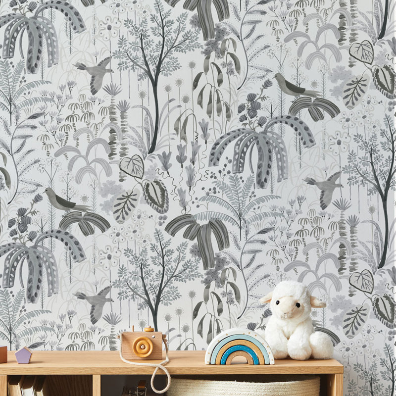 Loa 16.5' L x 20.5" W Peel and Stick Wallpaper Roll, Misty Gray