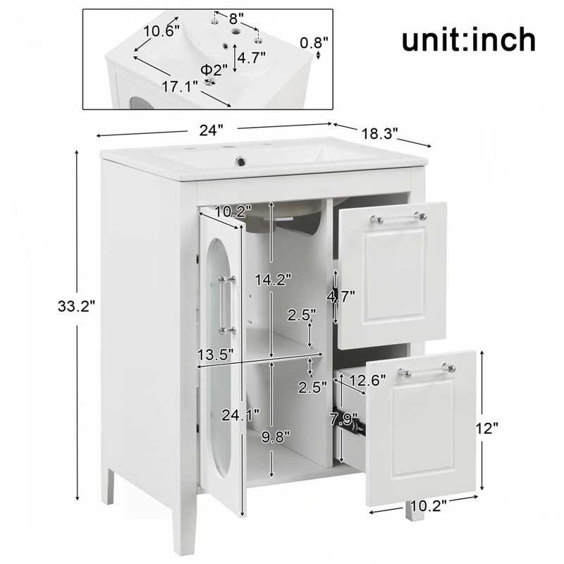 24" Bathroom Vanity with Sink, White