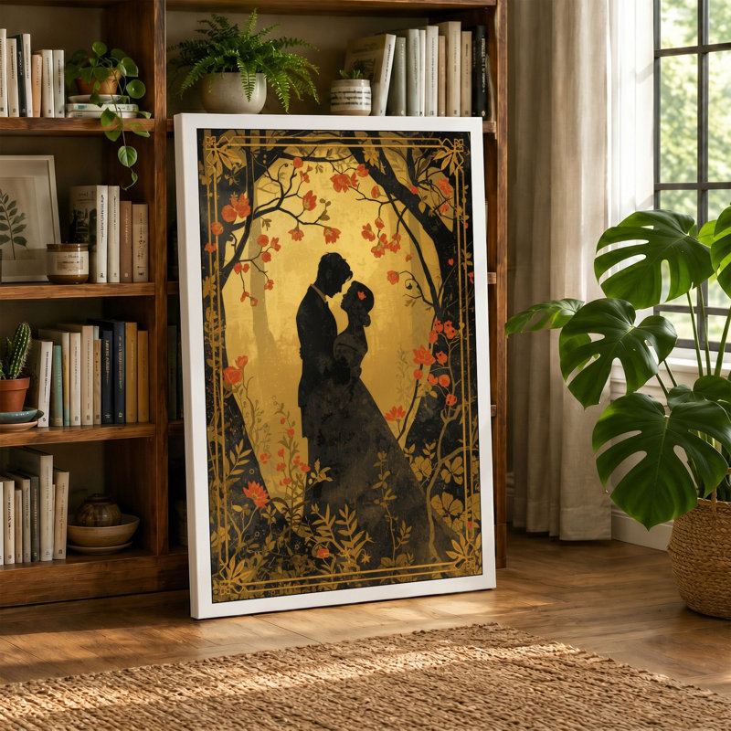 Lovers in Gold Art Deco - Wrapped Canvas, 24x16 - 61.0 x 40.6 cm, Teal Border