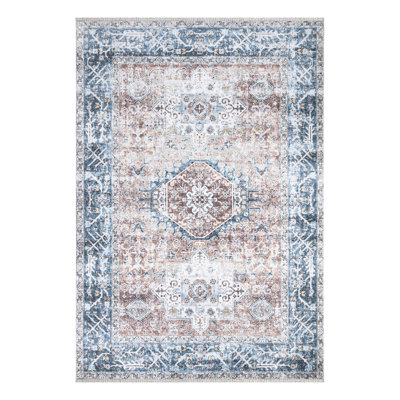 Tapis bleu / corail lavable antidérapant 
