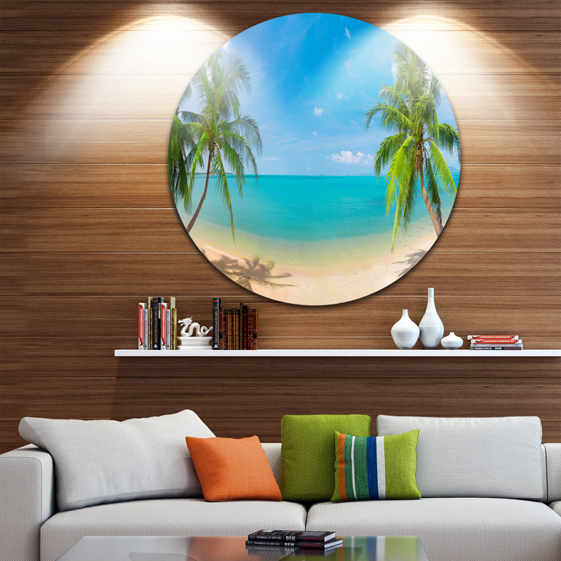 «Tropical Beach with Coconut Trees», reproduction de photo sur métal, H 38 po x l 38 po x P 1 po