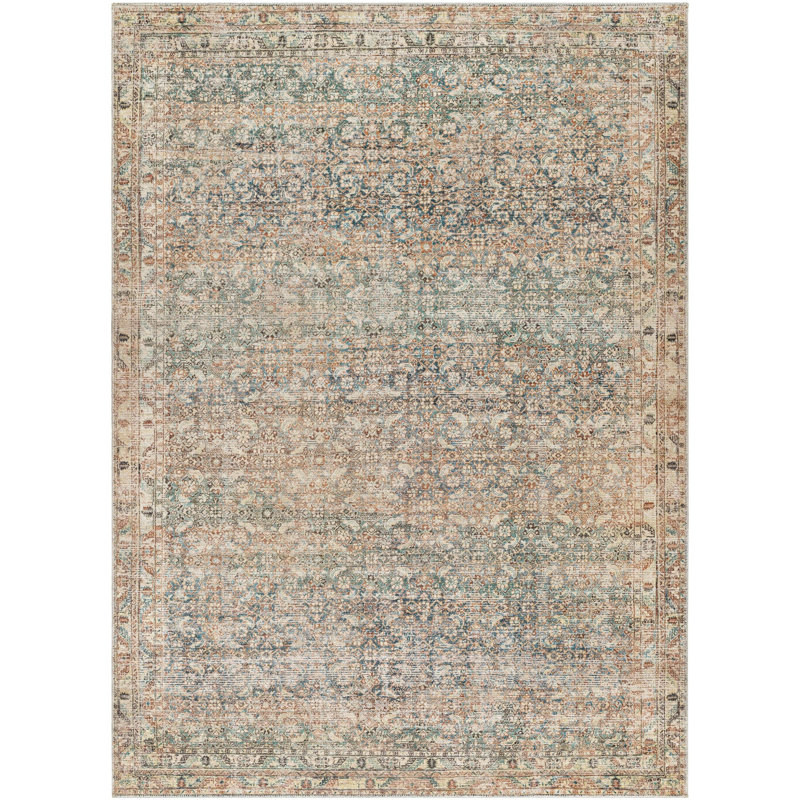Marlene Vintage Blue-Green Synthetic 5'2" x 7' Area Rug