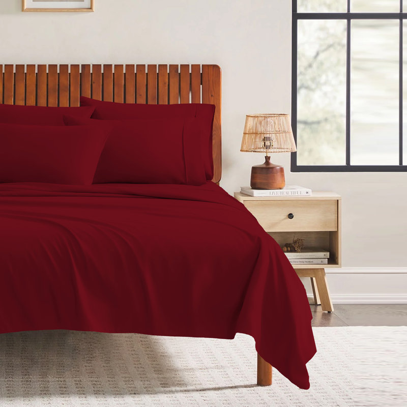 Ensemble de draps 4 pièces Paarizaat 8000 Series, Ensemble de draps pour taille de lit simple avec d, Rouge