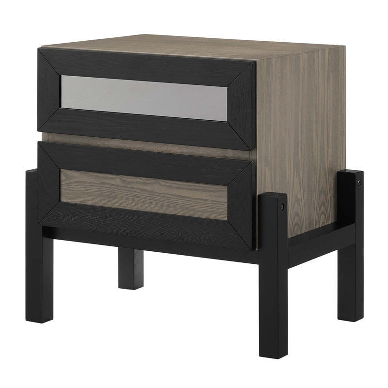 Merritt Oak and Black 2-Drawer Nightstand