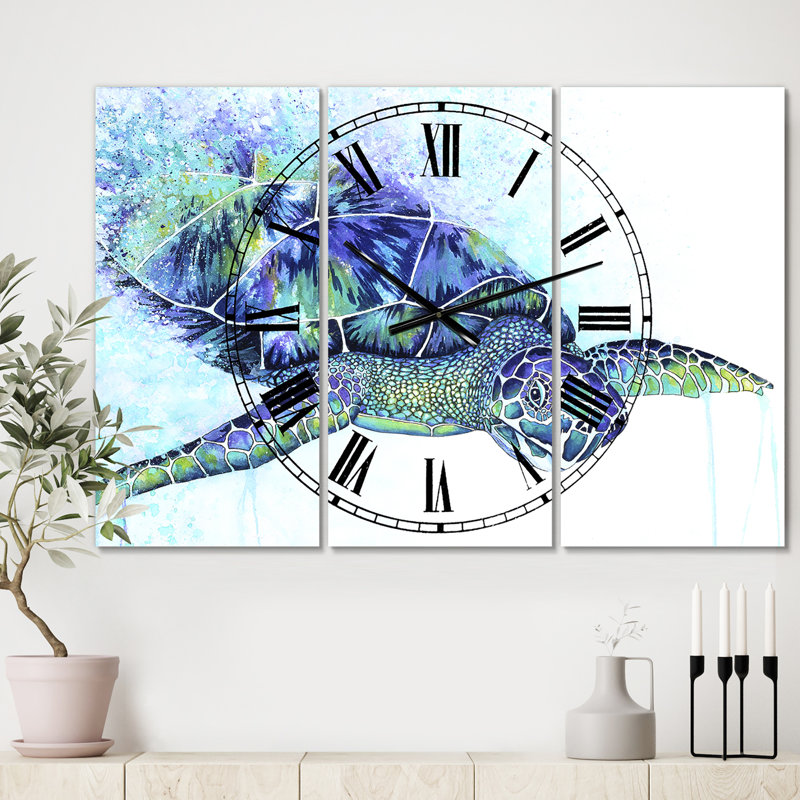 Horloge murale 3 panneaux Sea Turtle