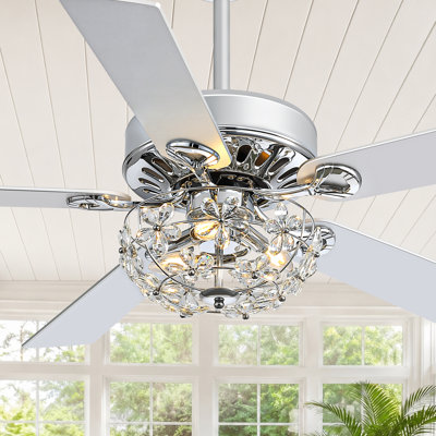 52" Crystal Fandelier Ceiling Fan with Light, Modern Chandelier Fan with Reversible DC Motor and Remote Control for Bedroom Dining Room