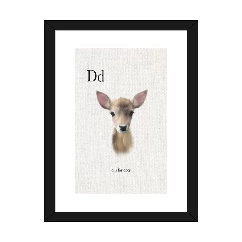 Décoration murale pour enfants «D Is For Deer», H 24 po x l 16 po x P 1 po, Papier encadré noir