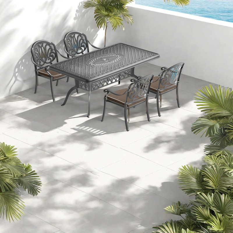 Élégant ensemble de salle à manger de patio en aluminium coulé 5 pièces, cadre noir pour recevoir à l'extérieur