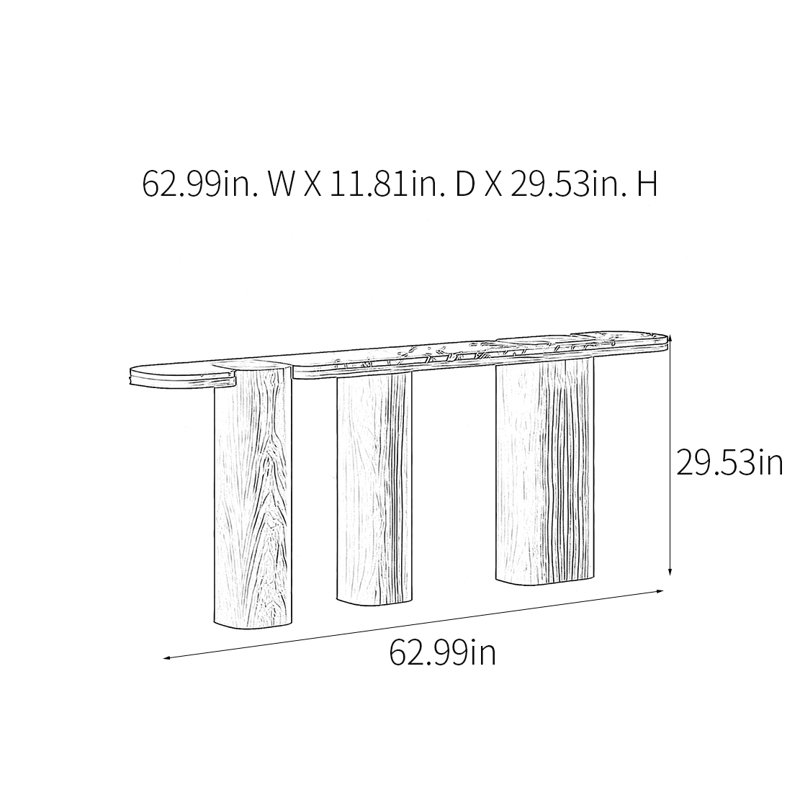 Modern Minimalist Practical Console Table, Natural Wood, Beige, 29.53" H x 62.99" W x 11.81" D