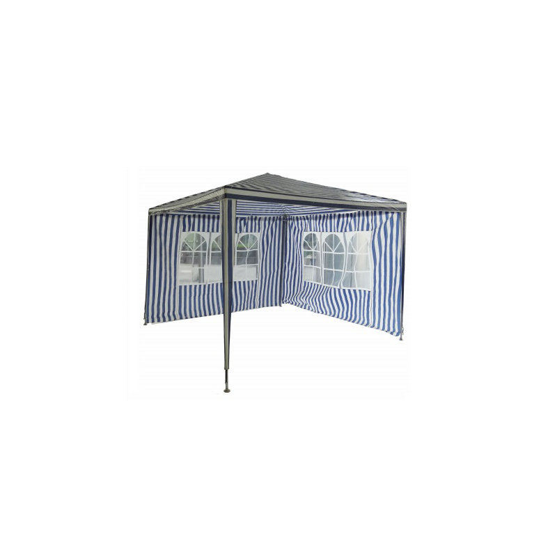 Pavillon de jardin bleu et blanc avec abris rayés 10 pi
