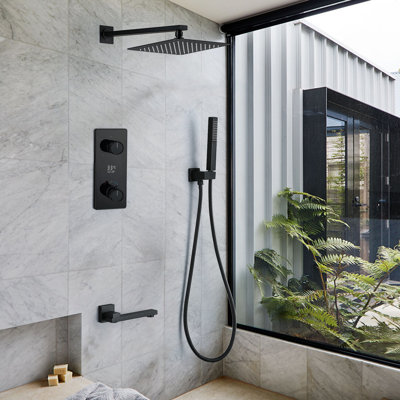 9.84" Solid Brass Thermostatic Complete Shower System with Rough in-Valve