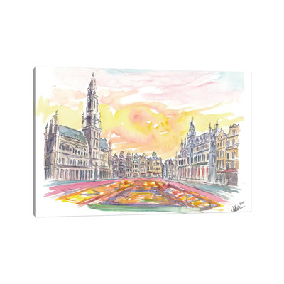 Grand Place, Bruxelles, Belgique, avec tapis de fleurs par Markus & Martina Bleichner - Giclée sur toile tendue avec châssis