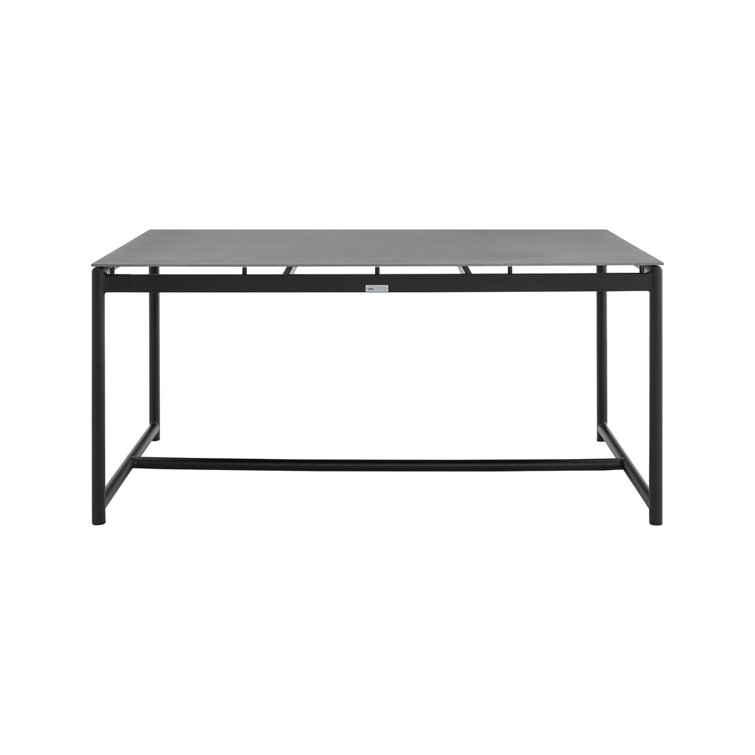 Campblin Outdoor Dining Table in Aluminum and Teak with Stone Top