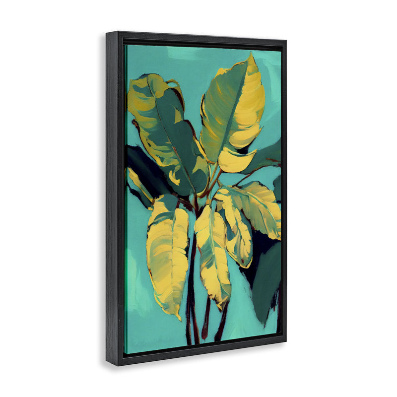 Cadre flottant avec feuilles de bananier biologique, design par 1x, H 25 po x l 17 po, Cadre flottant noir de jais