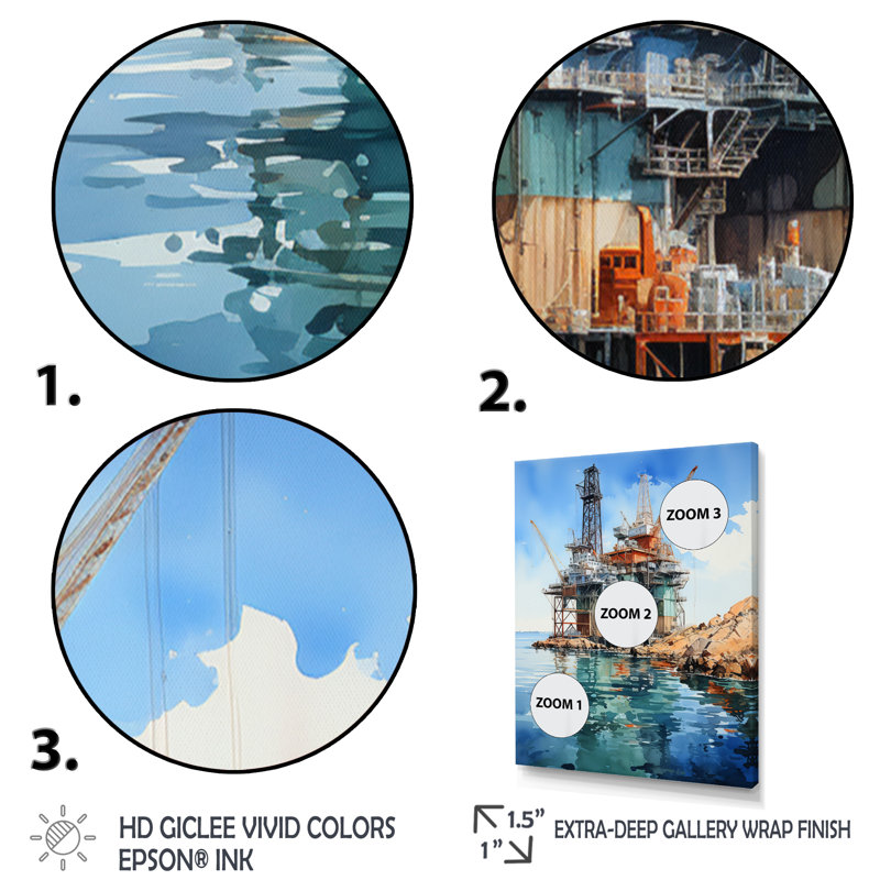 «Hinnerk Teal Oil Rigs Fields Offshore I», reproduction d'art sur toile, H 40 po x l 30 po x P 1,5 po, Cadre photo noir