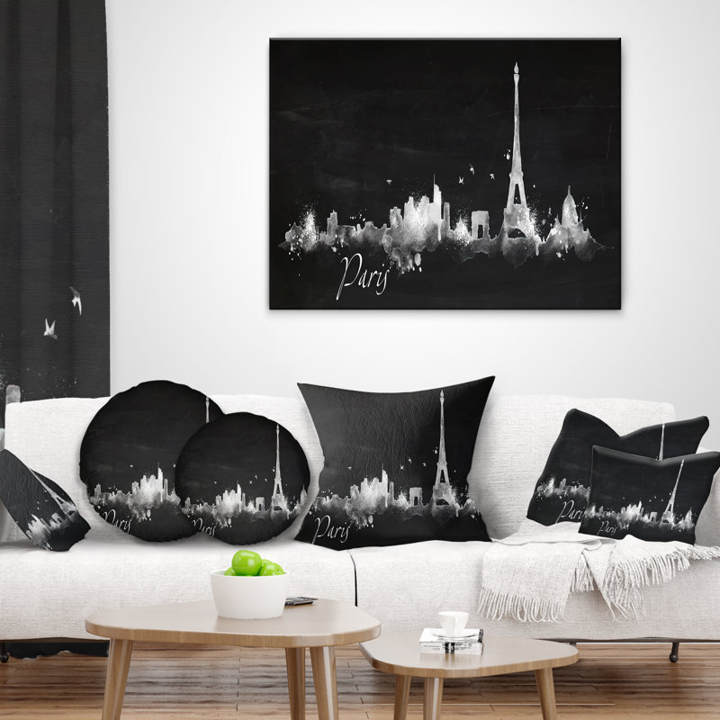 Coussin Paris - Silhouette, 16 po x 1 po, Coussin décoratif, Noir