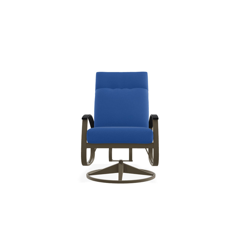 Chaise de patio pivotante avec coussins Askar, Azur, Noir P70, Bois de plage texturé