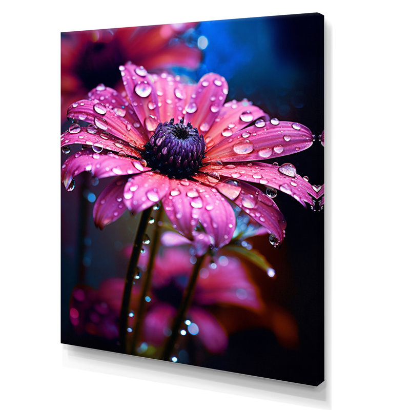 «Dew Drops on Pink Marguerite Flower», reproduction sur toile, H 44 po x l 34 po x P 1,5 po, Toile tendue