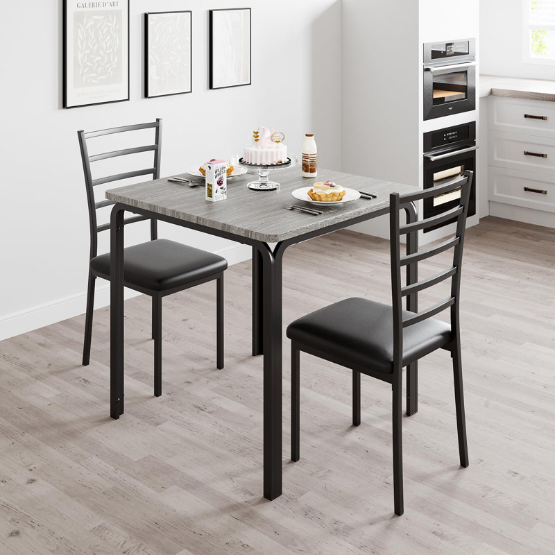 Ensemble de table de salle à manger 3 pièces peu encombrant - Table carrée compacte moderne avec 2 chaises - Idéal pour les petites cuisines et les salles à manger