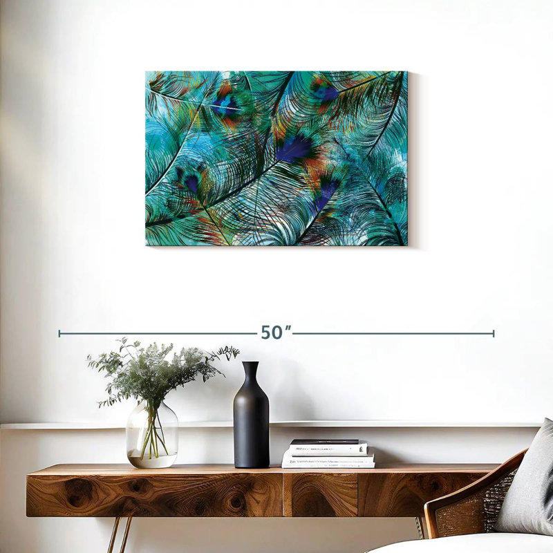 Kerner Teal Peacock Feathers Heap, 20" H x 30" W