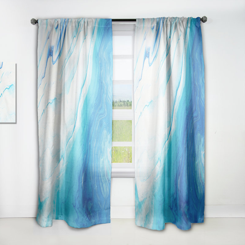 Bleu et blanc liquide Art Waves I - rideau en velours moderne - obscurcissant - 1 panneau