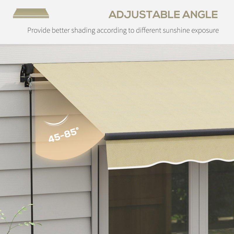 Retractable Awning, Patio Awning Sunshade Shelter With Manual Crank Handle, 280Gsm UV Resistant Fabric And Aluminum Frame For Deck, Balcony, Yard