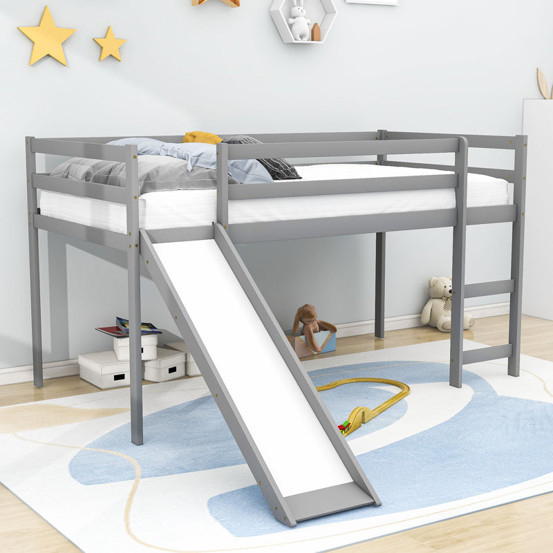 Twin Size Wood Loft Bed with Slide, Gray