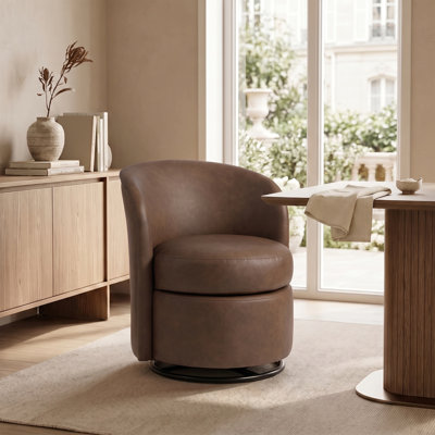 Modern 360° Swivel Barrel Chair with Curved Back and Upholstered Seat