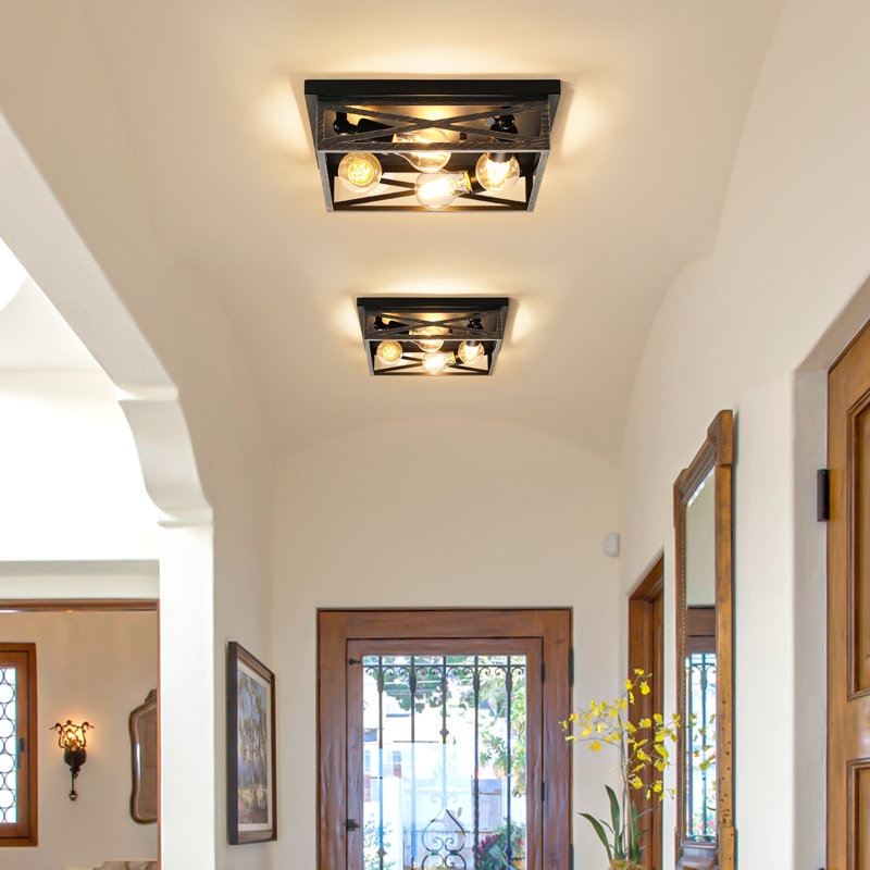 Vintage Farmhouse Flush Mount Ceiling Light Fixtures, 4-Light Hallway Kitchen Ceiling Light, Industrial Farmhouse Light Fixtures Ceiling Mount For Bedroom (Set of 2)
