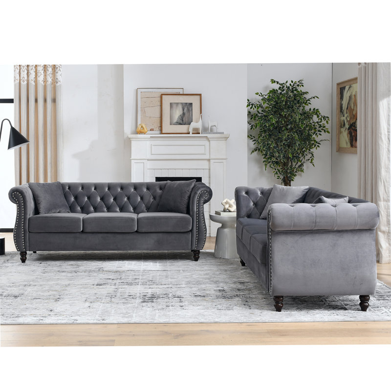 Canapé 3 places + canapé 3 places Velours gris, Gris