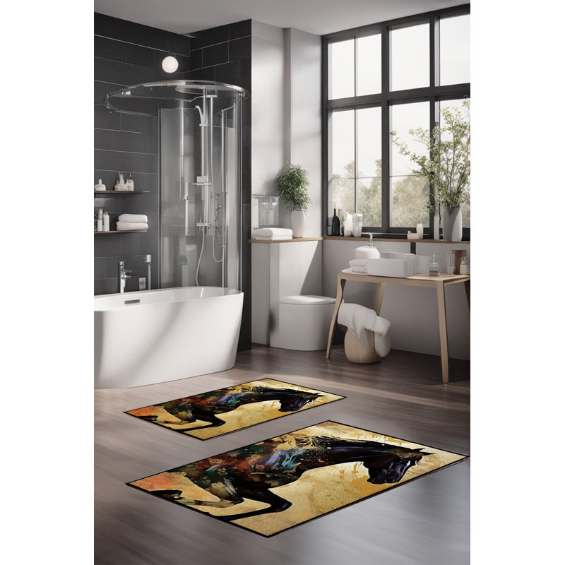 Ensemble de tapis de bain de luxe Eakly (2 pièces), 100% polyester, 16,0 x 23,6 pouces et 23,6 x 39,4 pouces | Conception antibactérienne antidérapante, hauteur de poils de 0,3 po | Lavable à la machine, durable et facile à nettoyer | Idéal pour la décoration de salle de bain
