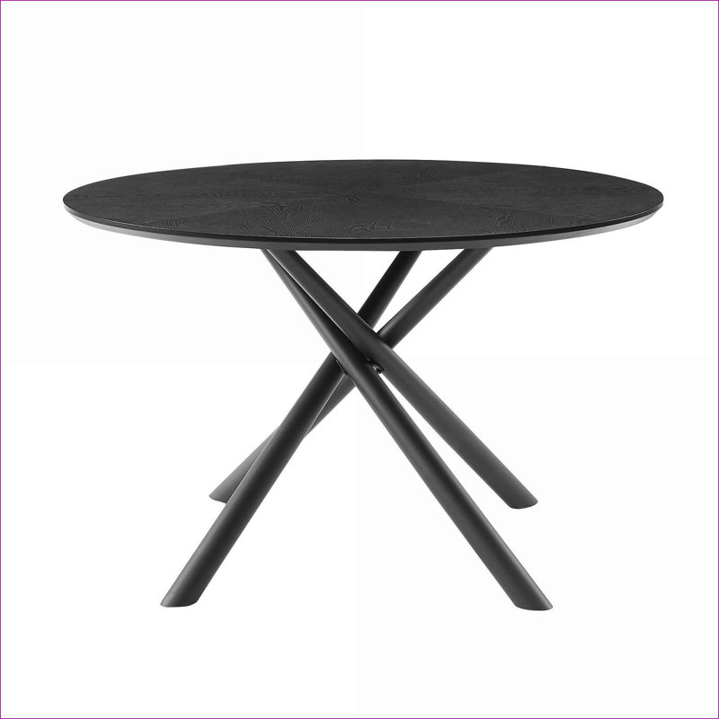 Table basse de 47,25 po, table de bout ronde noire, table basse en MDF et pieds croisés en métal, facile à assembler pour le salon