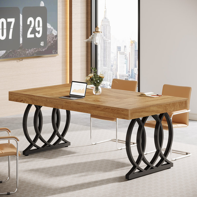 Table de conférence rectangulaire de 1,5 m pour 4 à 6 personnes, Oak/Black