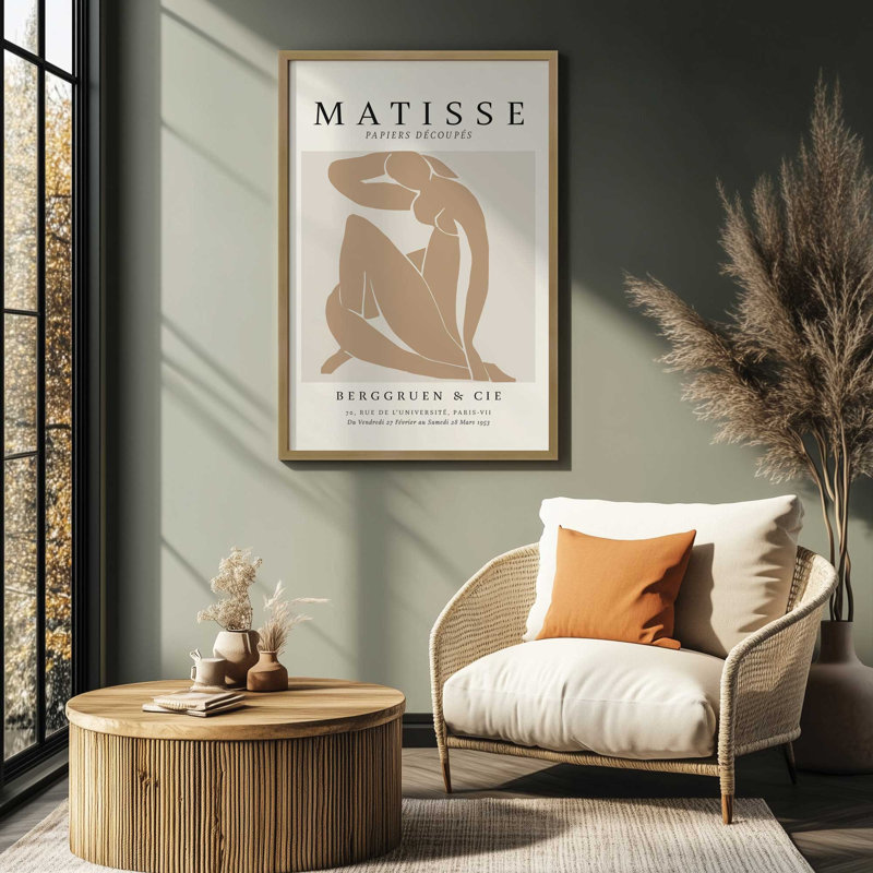 Matisse's Nude II en brun clair roulé, Reproduction encadrée sans passe-partout, Or brossé